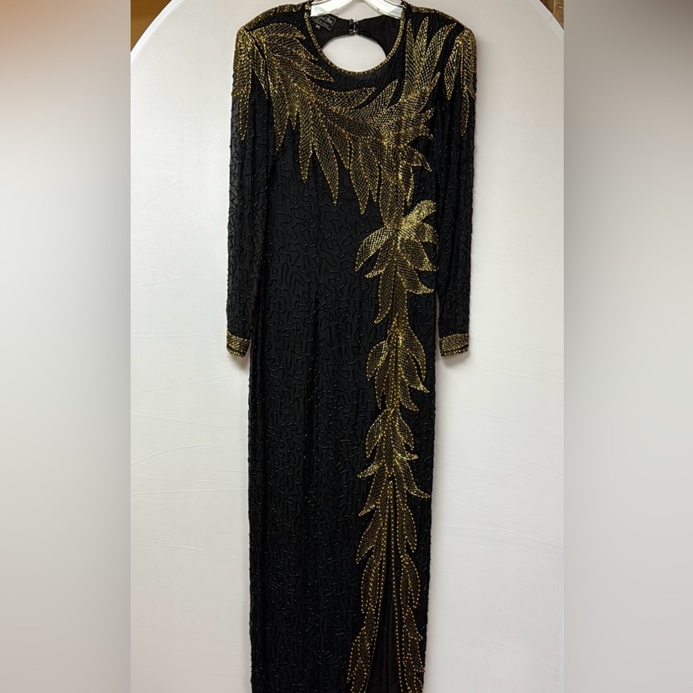 NagPal Inc Dress Beaded Vintage Black and Gold Size Medium